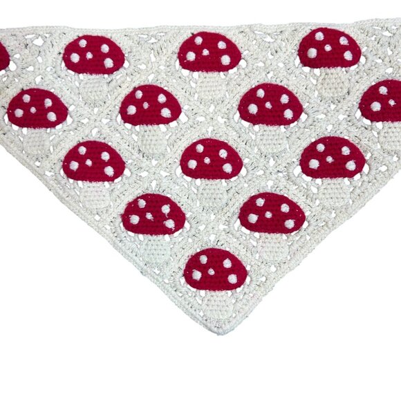 Colorful Crochet Bandanas Pink with Strawberries and White Mushrooms Set of 2 - Picture 2 of 4